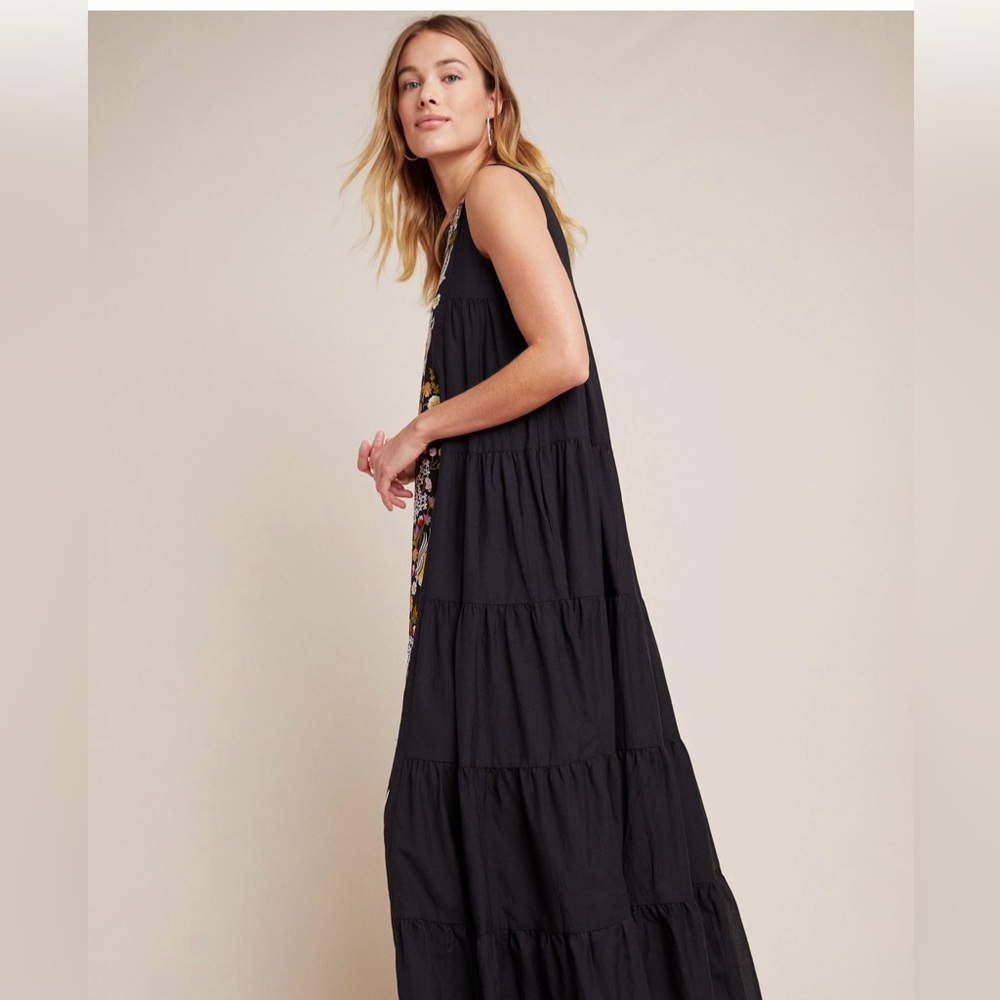 Anthropologie Black Maxi Dress with Multicolor Embroidery - Picture 4 of 10